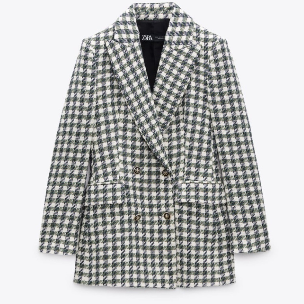 Zara Women's Textured Green Houndstooth Blazer size L
